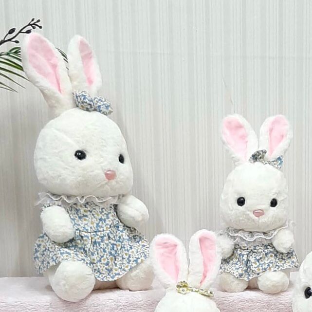 Boneka Kelinci Dress Renda Bunga Pita Rabbit Animal Bahan Lembut