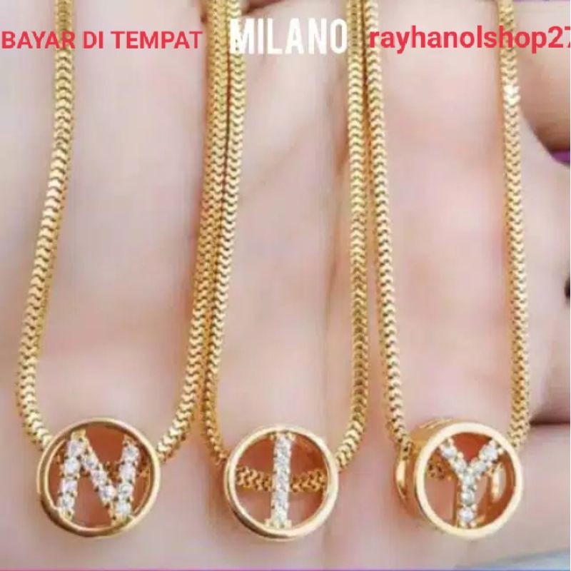 XUPING KALUNG LIONTIN ABJAD BULAT LAPIS EMAS GOLD