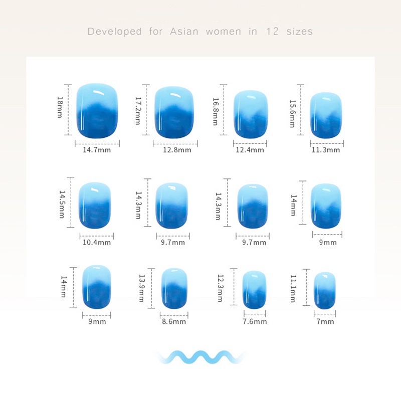 24pcs / Kotak Kuku Palsu Bentuk Kotak Warna Biru Gradasi