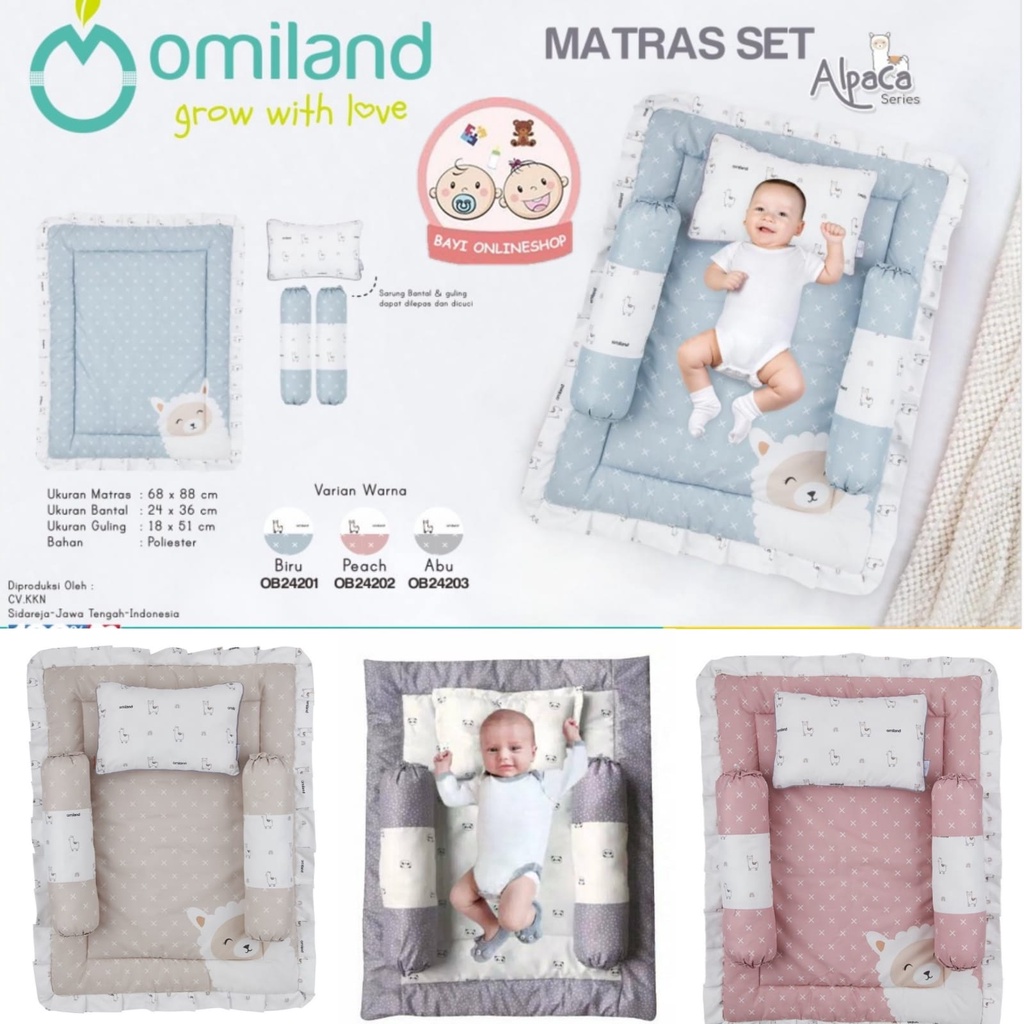 Omiland Baby Mattress set Panda  Perlengkapan  Tidur Bayi Matras Bantal Bayi Guling Set Abu OWM3141