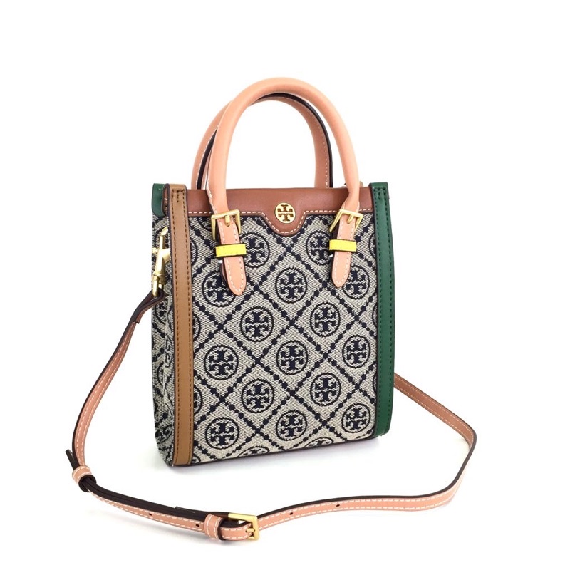 Tb T Monogram Color-Block Jacquard Mini N/S Tote