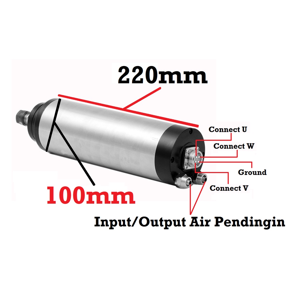 [HAEBOT] Spindle Motor 3.2KW 220V 380V ER20 Water Cooled 3200W CNC 24000 rpm DIY Torsi Tinggi Kuat High Speed Power