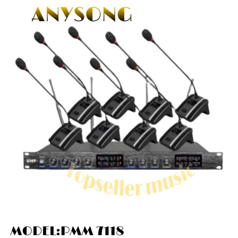 MIC MEJA WIRELESS 8 MIC ANYSONG PMM 7118 WIRELESS MIC CONFERENCE ORIGINAL 8MIC