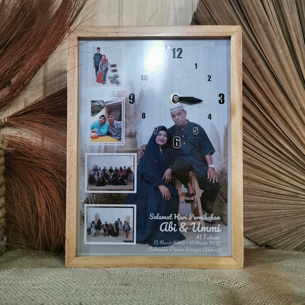 JAM WEDDING KAYU AKRILIK kado perkawinan hadiah pernikahan wedding gift unik
