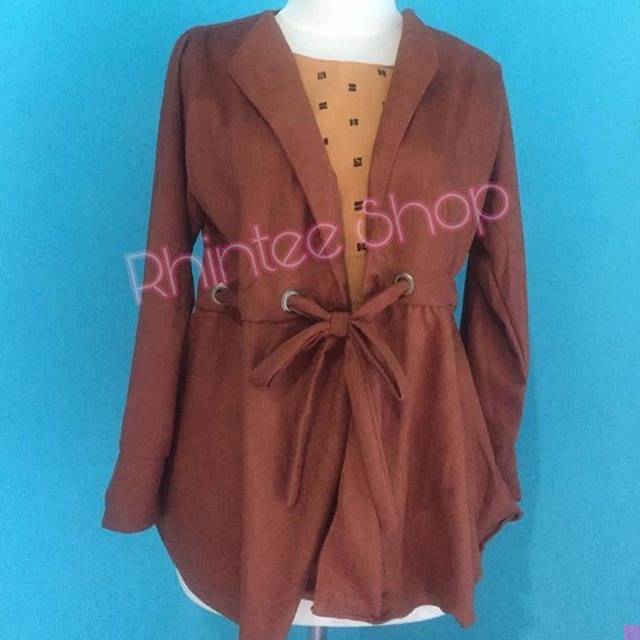 Blouse cantik kombinasi polkadot coklat
