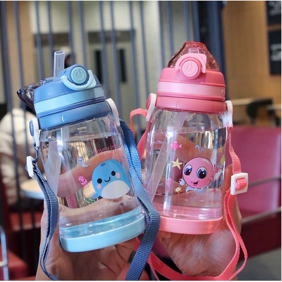 BOTOL MINUM ANAK KARAKTER BINATANG LAUT 550ml Dengan Tali Panjang BPA FREE - 2667