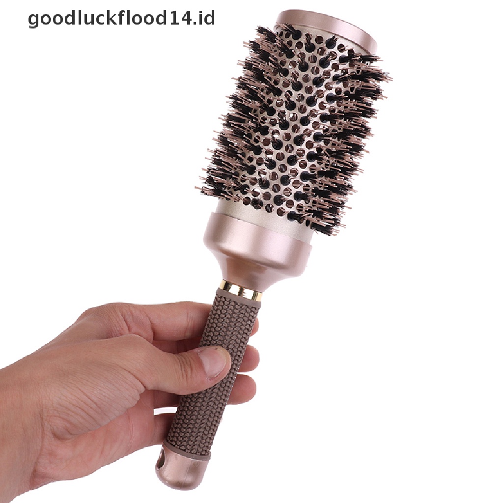 [OOID] Professional Thermal Ceramic Ionic Round Barrel Anti Slip Handle Gold Hair Brush ID