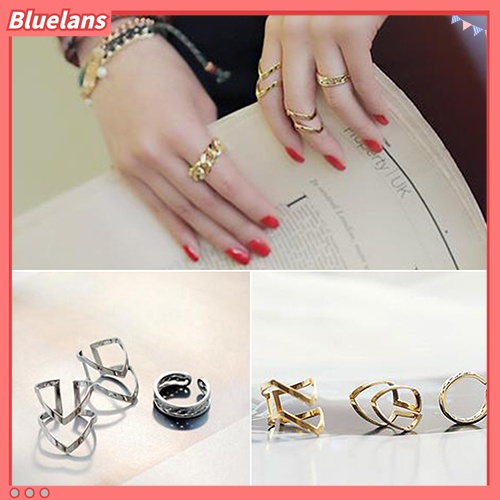 3pcs / Set Cincin Knuckle Midi Model Terbuka Desain Panah Hollow Untuk Wanita