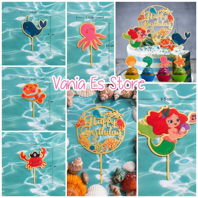 Topper Cake Acrilic Animal Sea World / Hiasan Kue Akrilik Hewan Laut