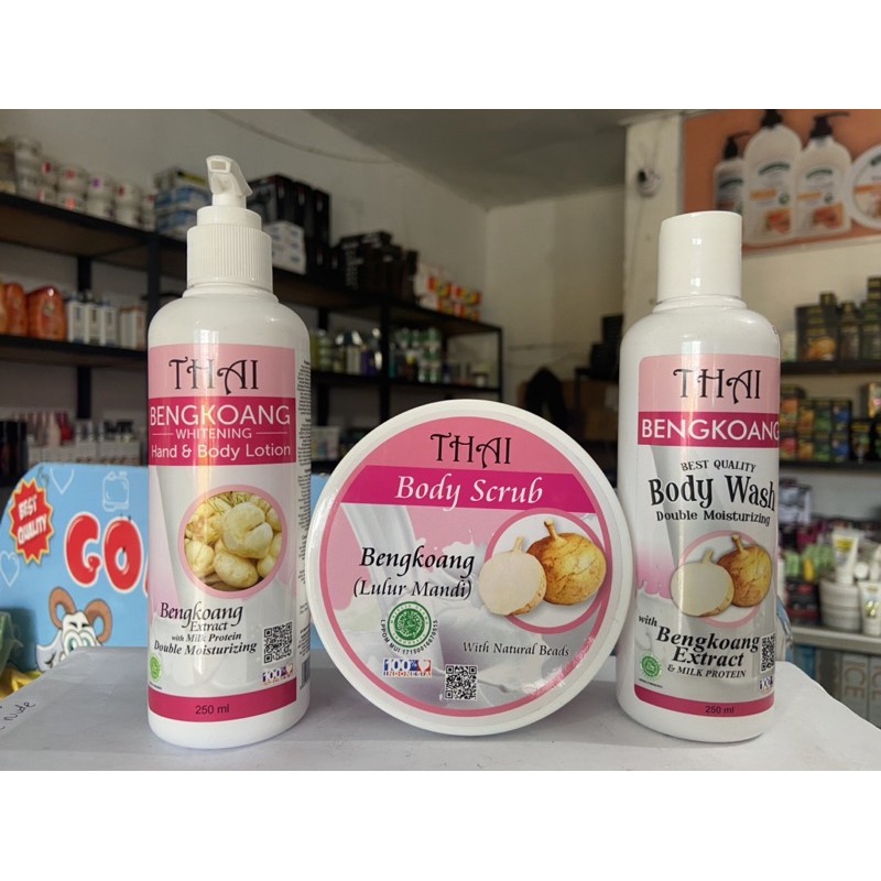 paket 3in1 thai pemutih badan ( sabun cair - lulur - lotion ) -- paket super whitening thai bpom