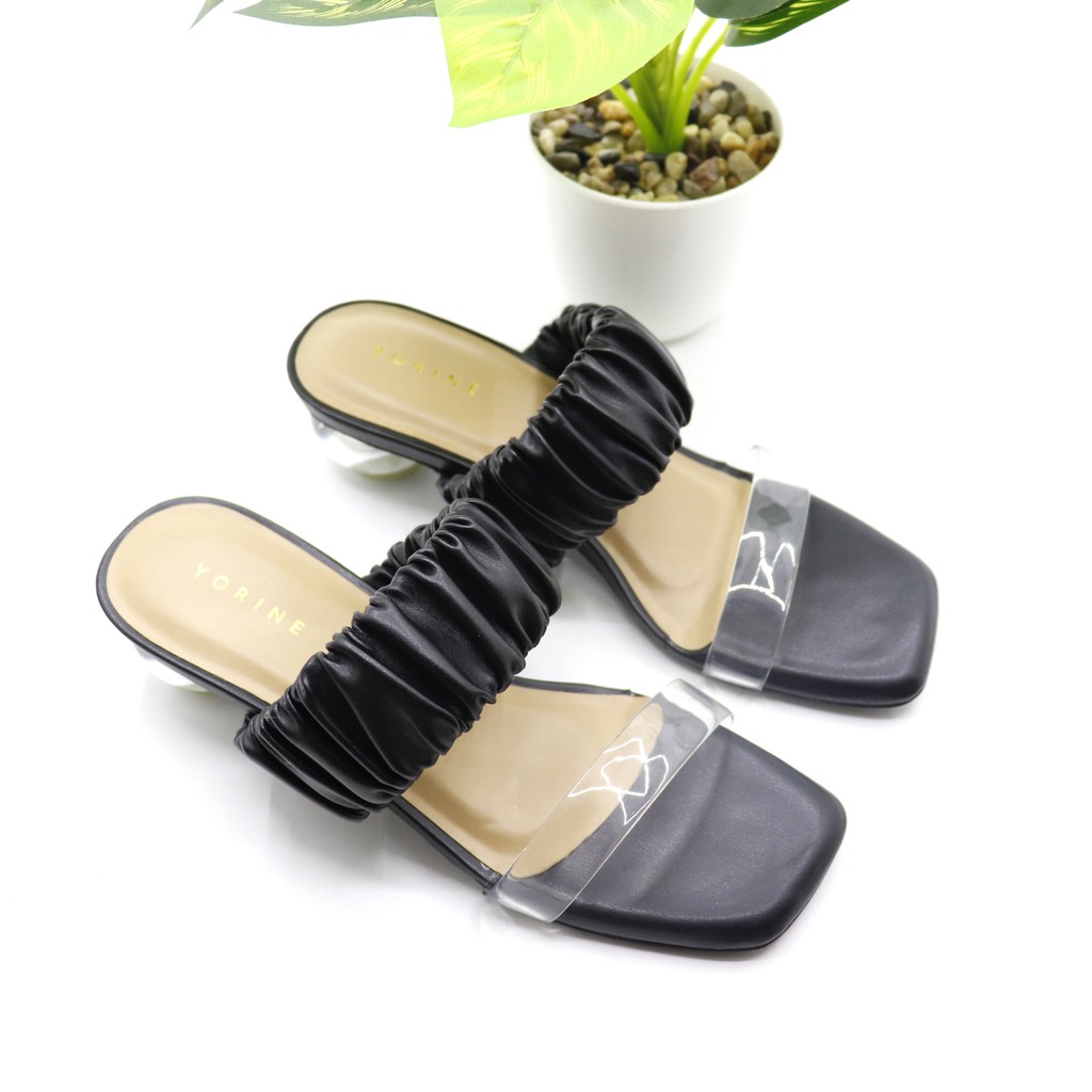 SBM STORE│NINDIE Sandal Heel Kerut Hak Kaca