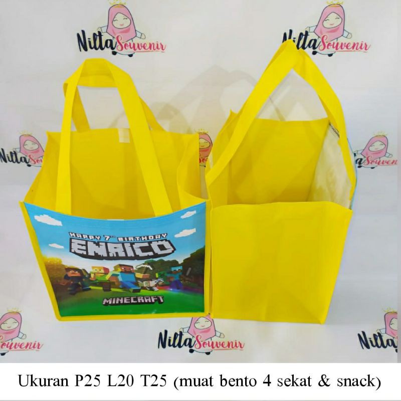 tas souvenir ulang tahun anak murah/tas ultah motif minicraft/tas souvenir ultah anak muat bento-1