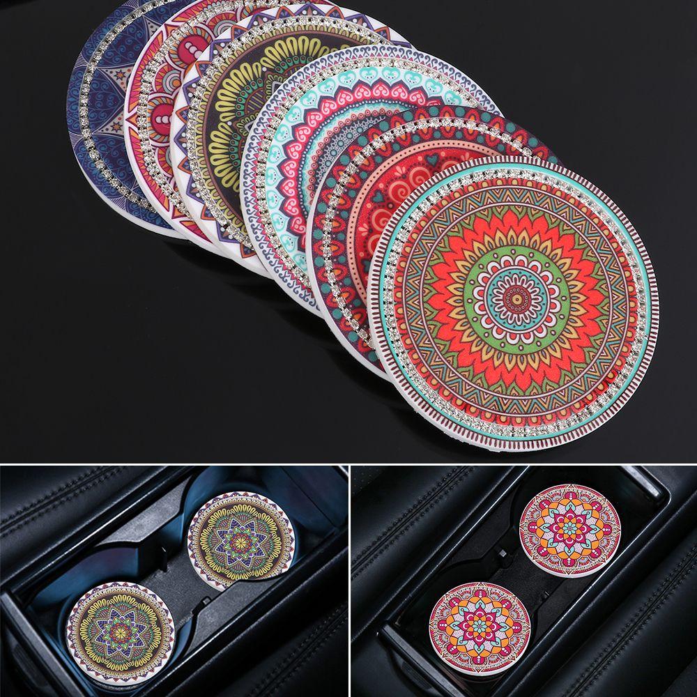 Suyou Tatakan Gelas / Botol Minum Bahan Karet Anti slip Motif Mandala Aksen Berlian Imitasi Untuk Mobil