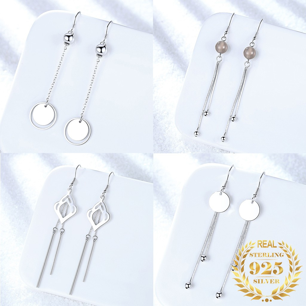 925 Perak Perempuan Anting-Anting Gaya Korea Rumbai Butterfly Garis Telinga Perhiasan