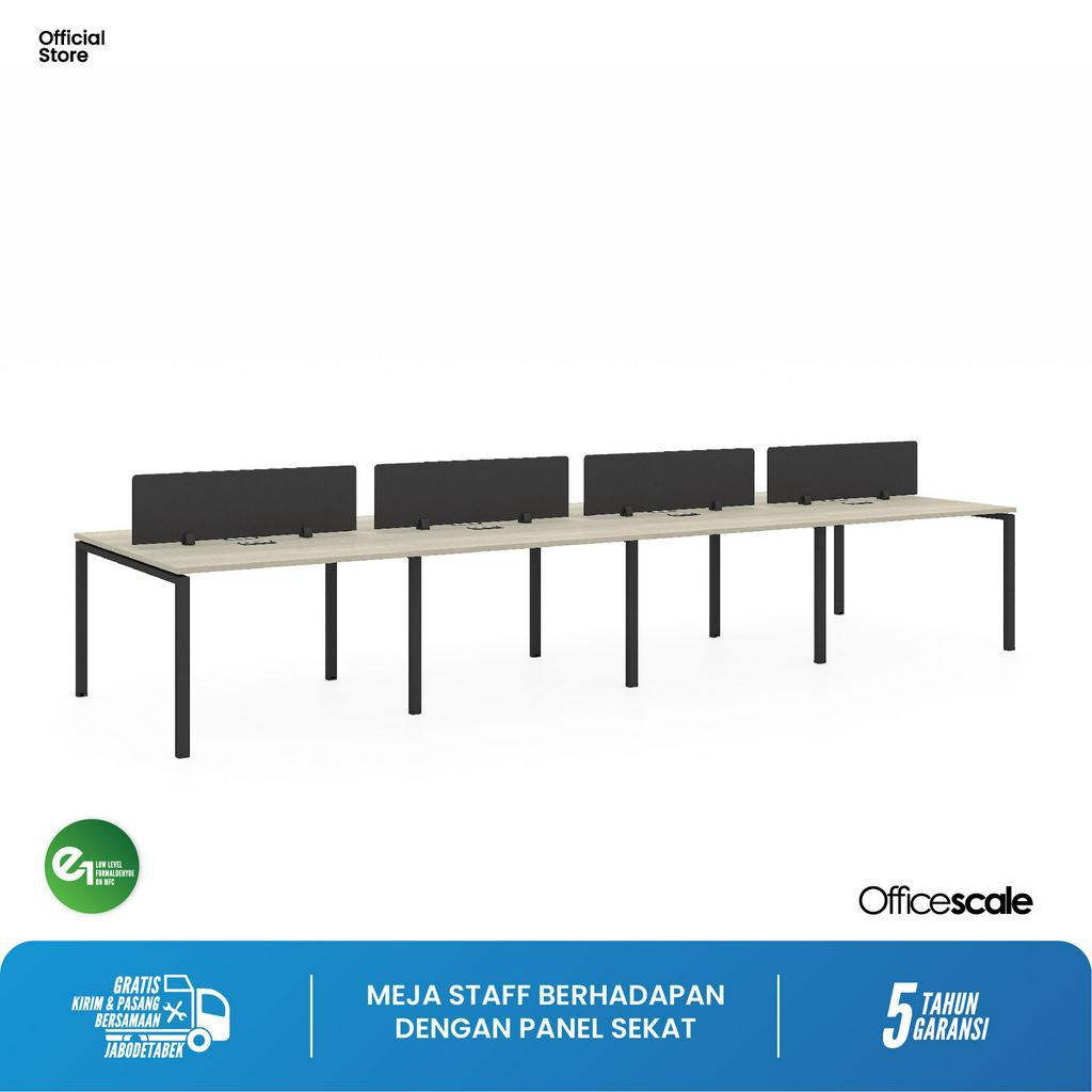 Meja Kerja Kantor Berhadapan 8 Orang + Panel Sekat