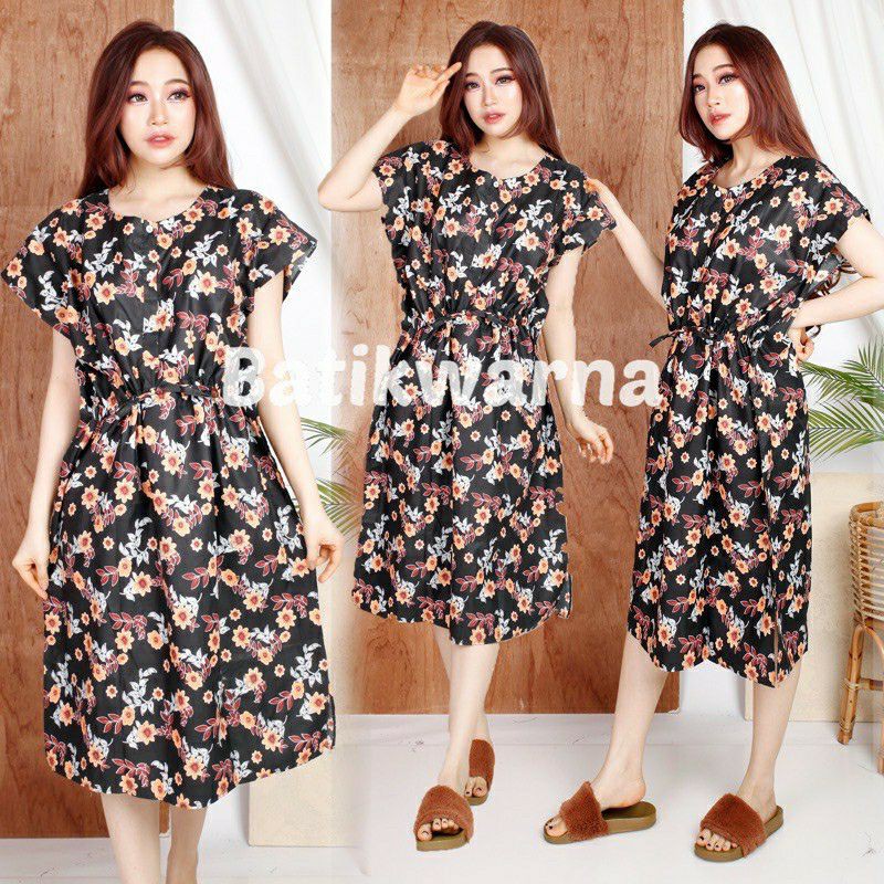 Lowo bunga.. Daster Lengan Pendek, Pinggang tali kerut..  kekinian /Baju tidur/Jumbo