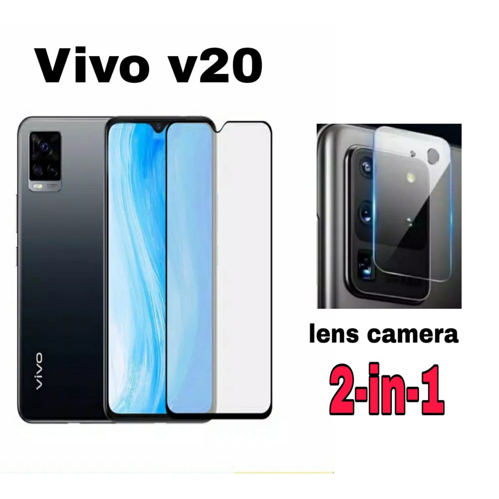 PROMO Paket 2in1 Tempered Glass VIVO V20 Anti Gores Kaca Pelindung Kamera Belakang