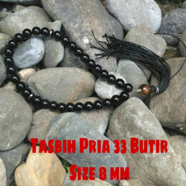 Tasbih Pria 33 Butir Natural Black Agate Bukan Black Jade Aceh