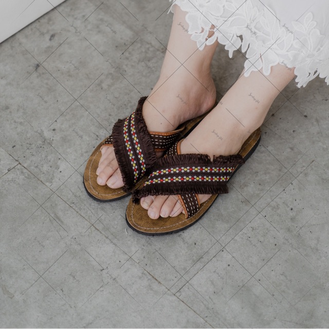 Double choco sandal  bulu  sandal  boho sandal  ootd  sandal  