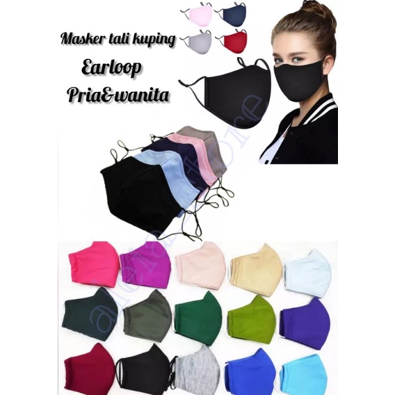 6 PCS MASKER KAIN POLOS EARLOOP ANTI POLUSI DEWASA UNISEX WARNA RANDOM