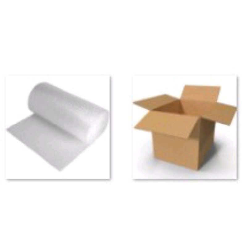 

packaging bubble wrap, kayu, dan kardus