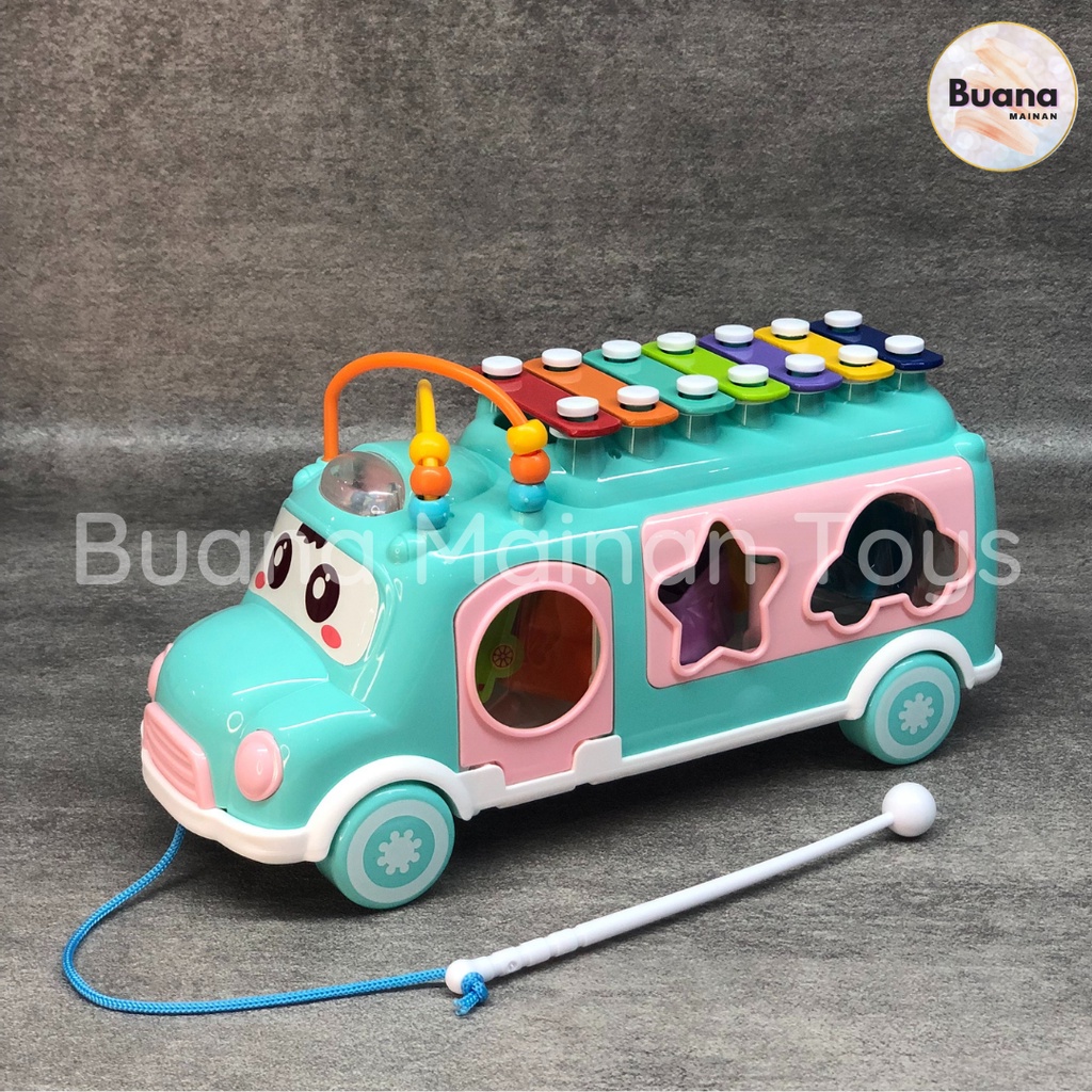 FUNNY MUSIC BUS MAINAN EDUKASI BALITA SENSORY PLAY MUSICAL XYLOPHONE ANAK COWOK CEWEK