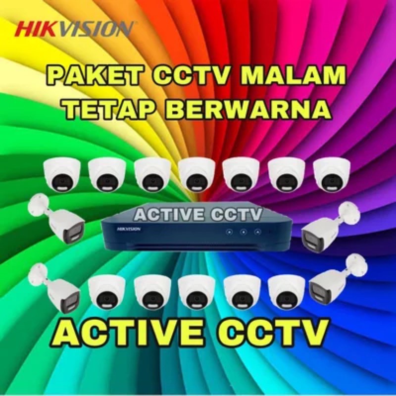 paket camera cctv 16 kamera hikvision 5mp dual light colorvu + audio 16 channel ch malam tetap berwarna colour 16ch