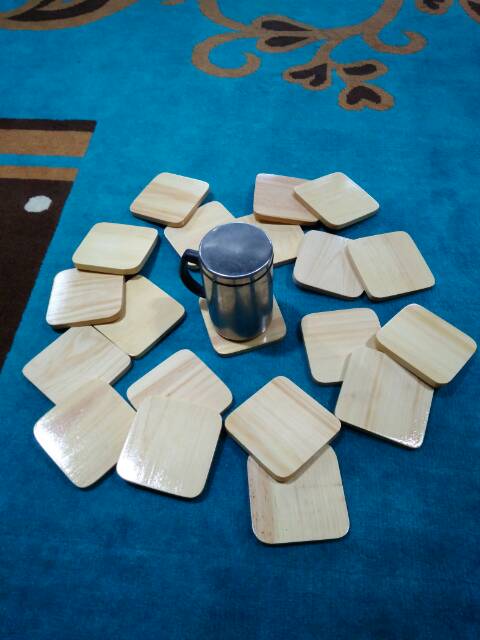 Tatakan Gelas kotak / Alas Gelas Bahan Kayu Pinus / Coaster Set Kotak Pinus