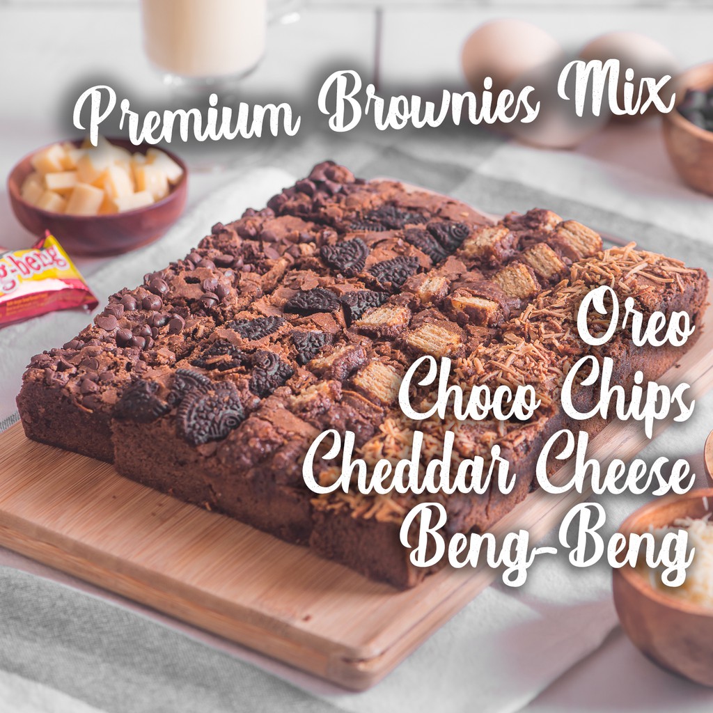 

Brownies Panggang Premium Mix Topping BENGBENG CHEESE OREO CHOCOCHIPS / Kue Coklat Brownis Bronis