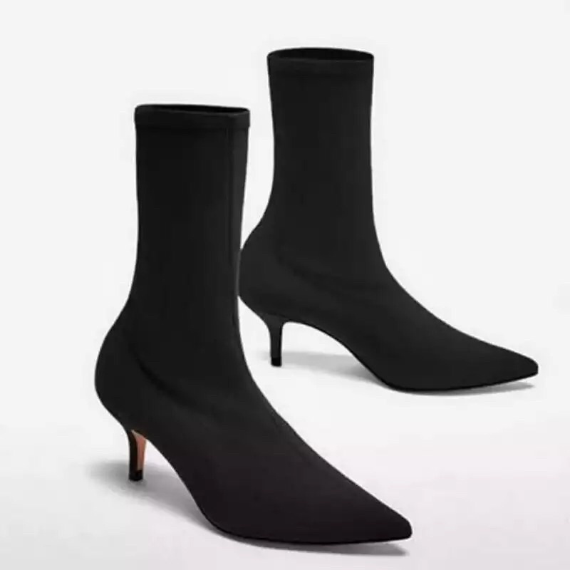 Waterproof Heel Boots Pointed toe  Stiletto Boots Mid Calf