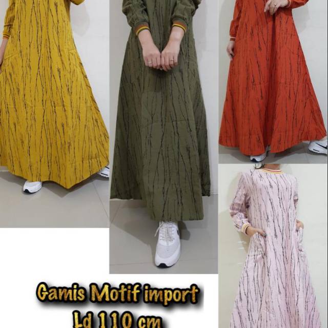 Ready gamis motif import bhn katun linen import