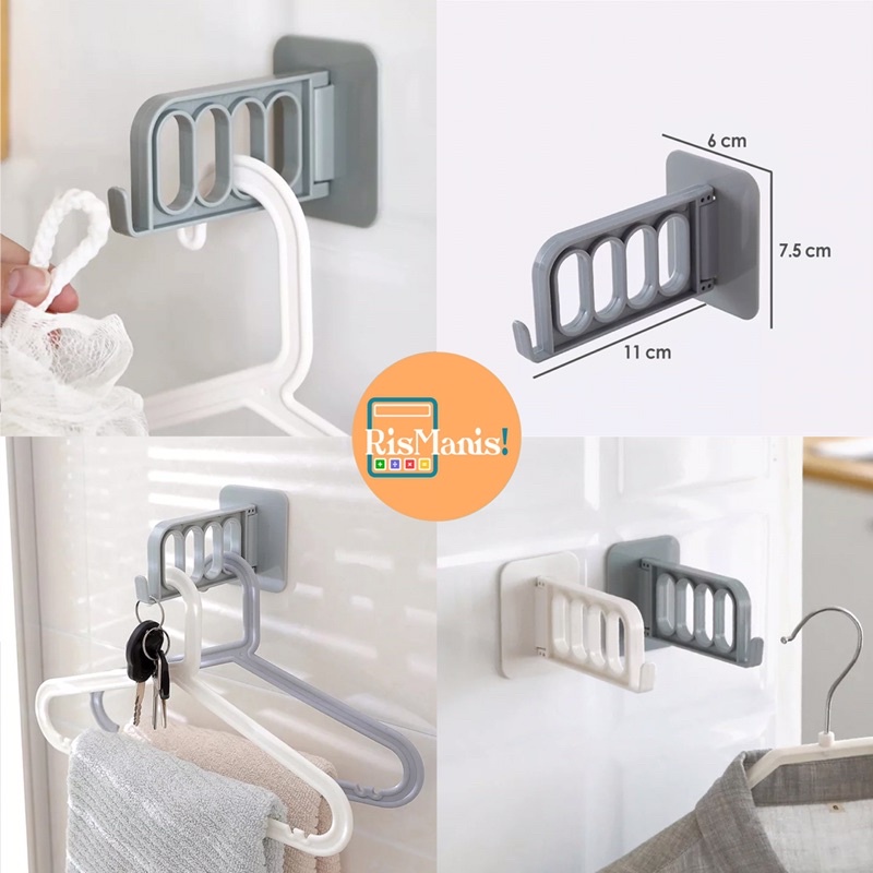 FOLDABLE WALL HANGER Gantungan Lipat Rotasi Tempel Dinding Kamar Hook Tembok Dapur Cantolan 4 Lubang