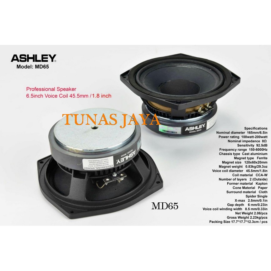 Speaker Component Ashley MD65 Original 6.5 inch Ashley MD 65
