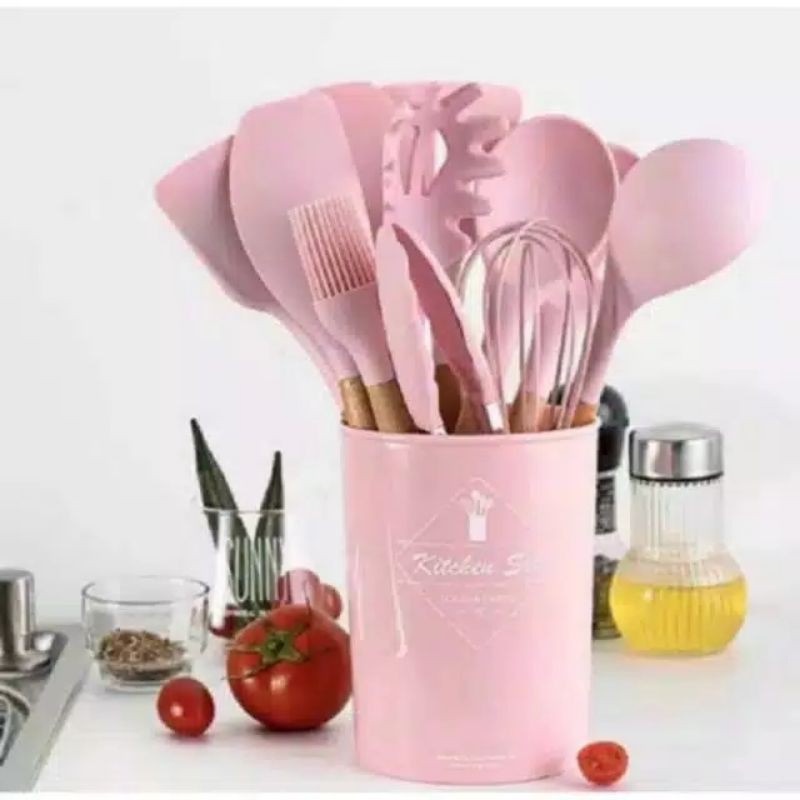 Silikon Spatula Silicone Sodet Alat Masak Set 12pcs Spatula Steak Clip Set Oil Brush Kitchen Cooking-3