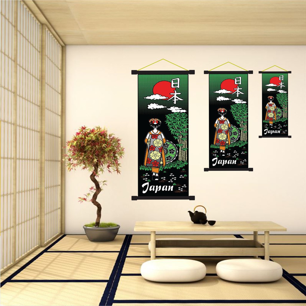 Jual Kanemochi Japan Omiyage Japanese Hanging Scroll Hiasan Dinding Jepang Motif Geisha Bambu 