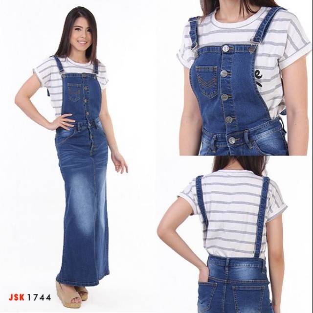 Rok panjang Overall Jumsuit Kodok Wanita JSK Jeans Modis Trendy