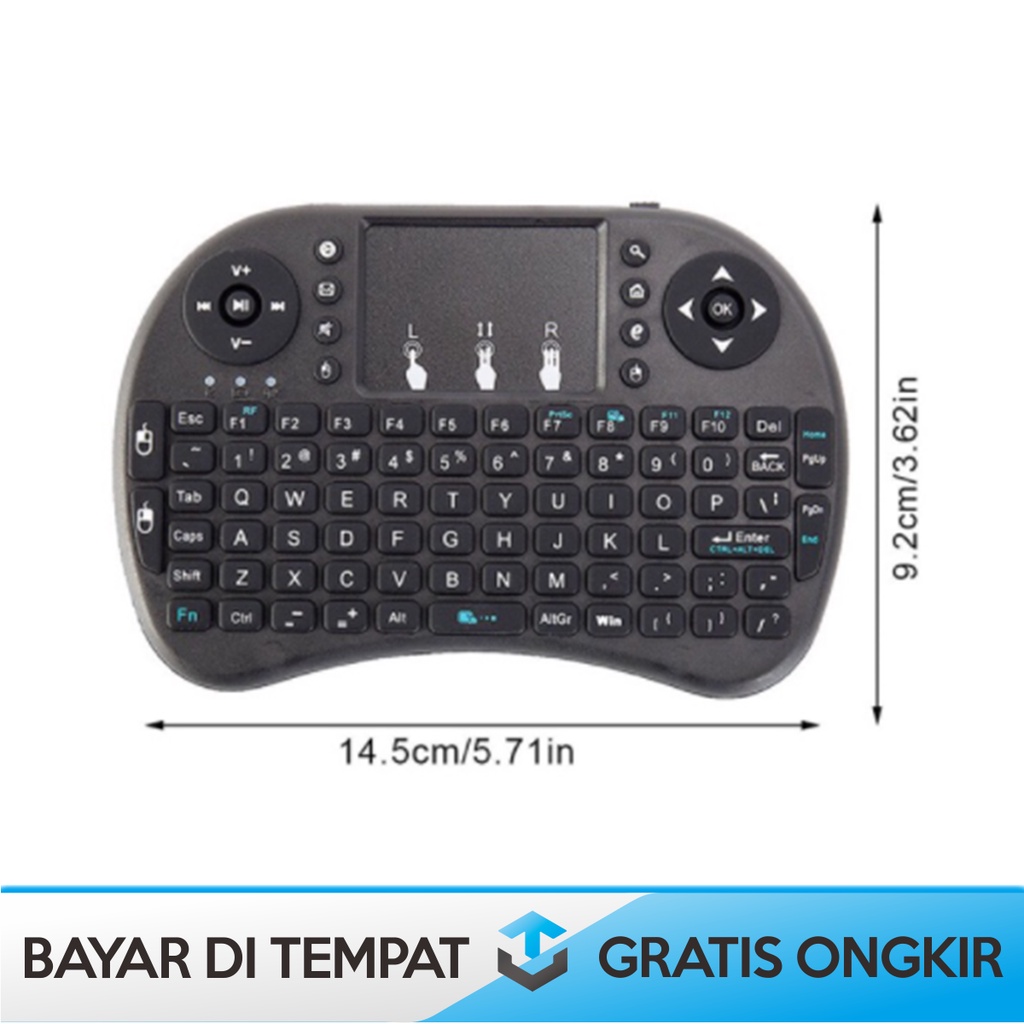 KEYBOARD WIRELESS 2.4GHz MINI DENGAN TOUCHPAD TAFFWARE I8 WARNA HITAM