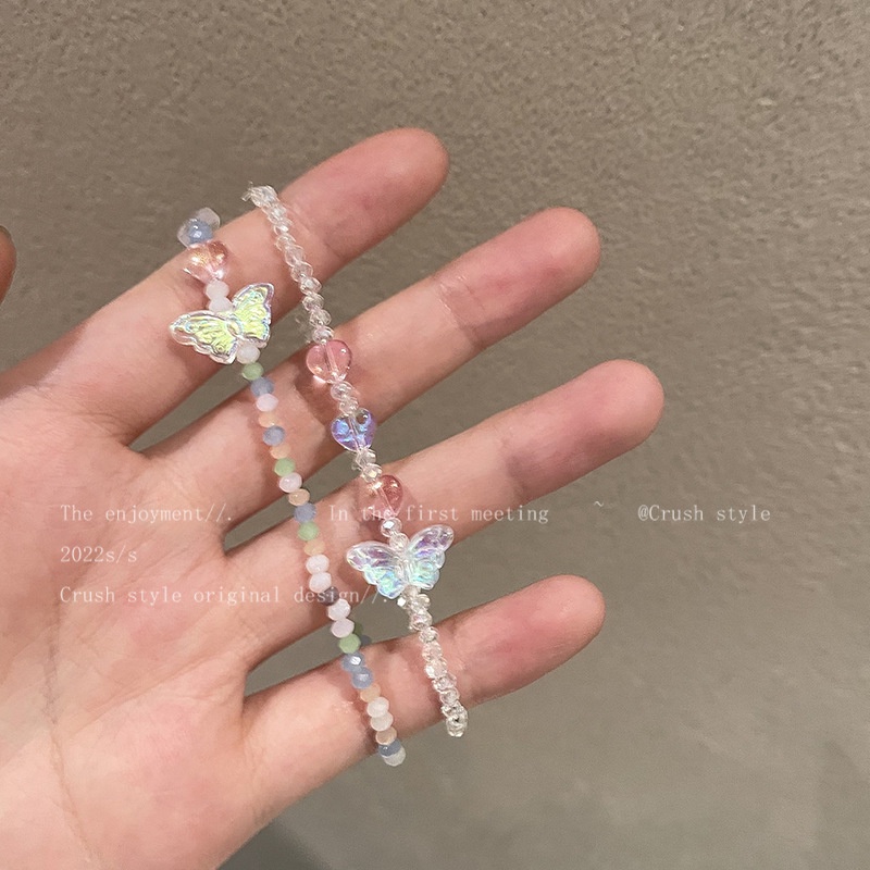 Handmade Gelang Manik-Manik Kristal Kupu-Kupu Warna-Warni Untuk Wanita