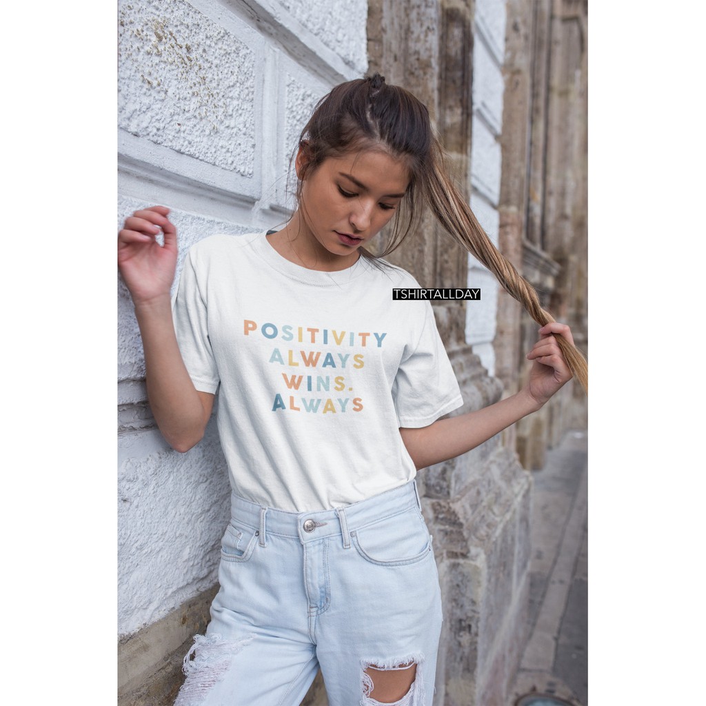 Tshitrallday Kaos Premium Unisex Pria &amp; Wanita bisa Oversize 100% Cotton Combed GRAPHIC POSITIVITY WINS