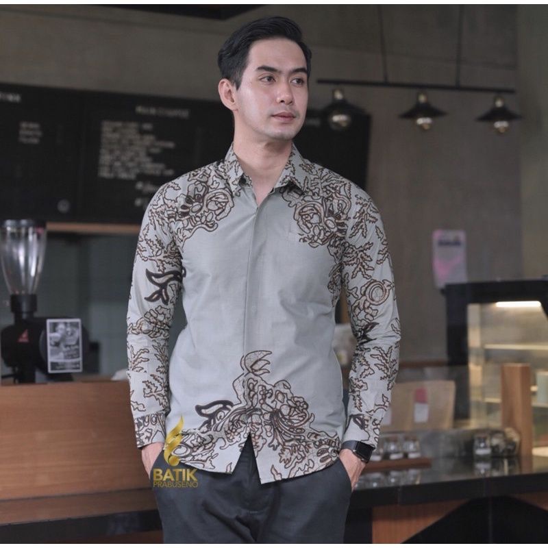 kemeja batik pria modern lengan panjang slim fit trendy