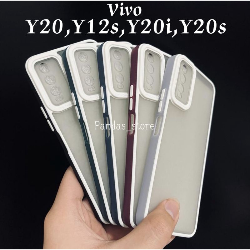 Pro Hybird Vivo Y20, Y12s, Y20i, Y20s Softcase Halus dan Elegan / Pinggiran Garis Putih Keren (Pandas)