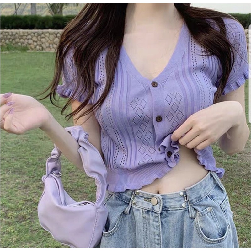 Lilac Knit rajut Korea blouse atasan wanita murah korea fashion blouse import knit rajut korea