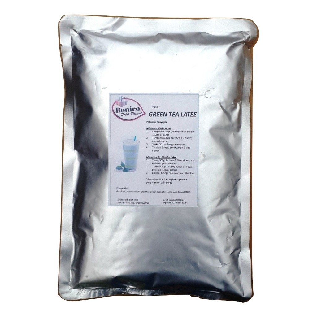 

BONICO GREENTEA LATTE powder 1KG Bubuk minuman Teh Hijau drink flavor powder GREEN TEA