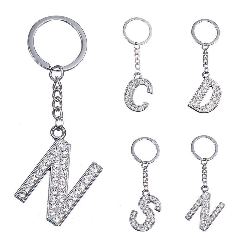 NEEDWAY Needway Huruf Liontin Huruf A-Z Unisex Aksesoris Kristal Berlian Imitasi Gantungan Kunci Initial Capital Key Chain