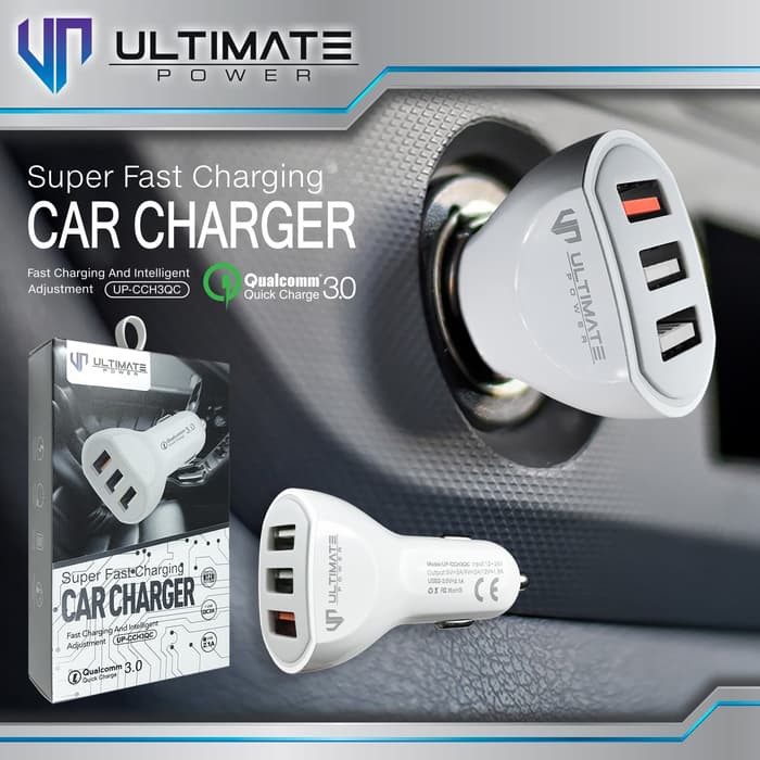 Ultimate Adaptor Super Fast Charging 3 USB Car Charger Mobil