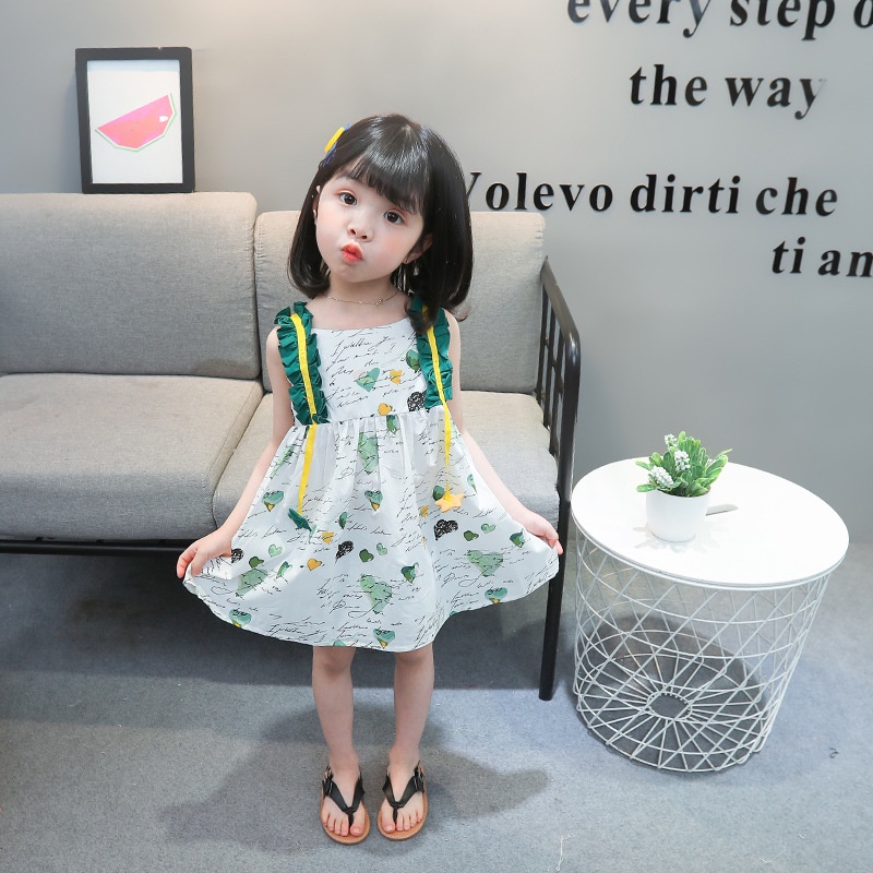 1-4 tahun pakaian anak-anak gadis daun print one-piece rompi rok rok putri musim panas anak-anak kecil