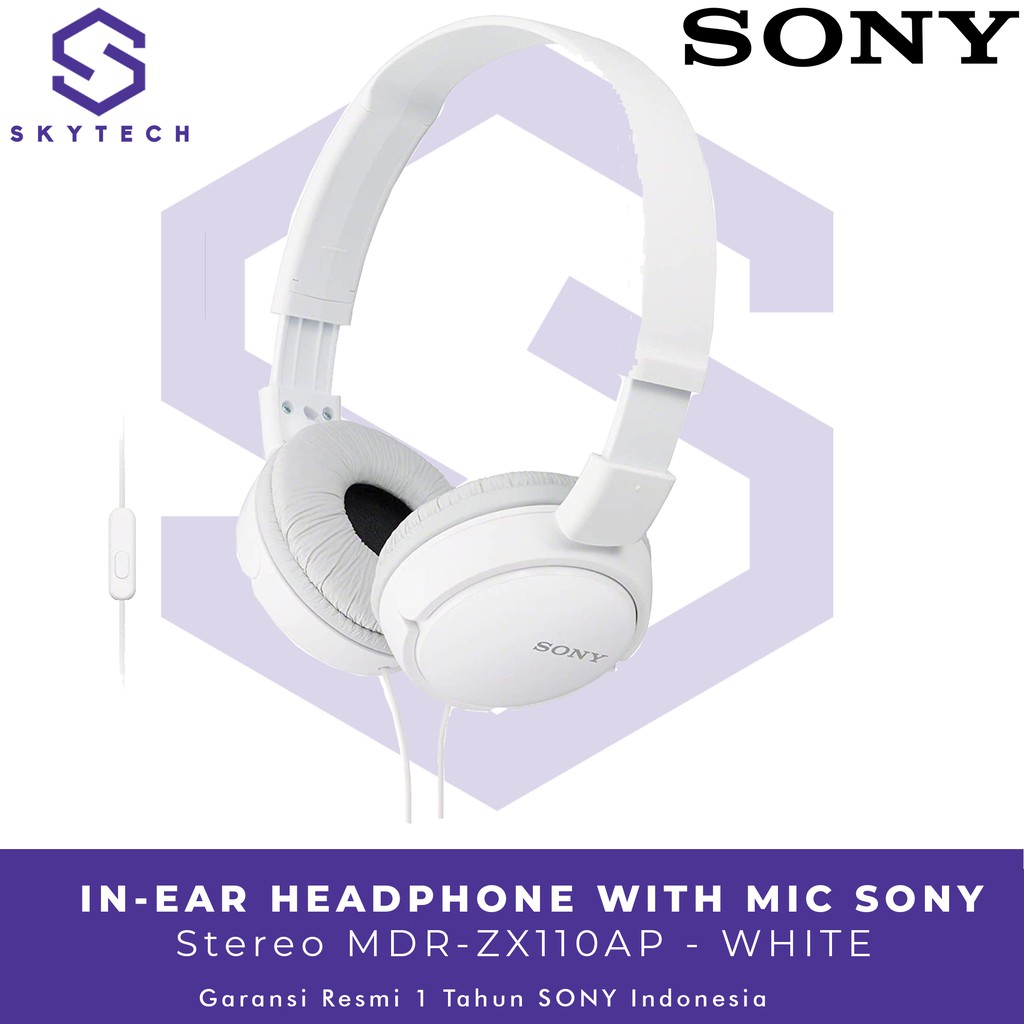 HEADSET SONY MDR ZX110AP WITH MIC WHITE ORIGINAL GARANSI RESMI