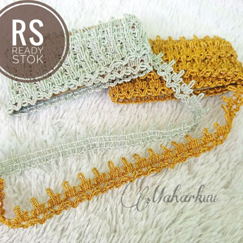 Renda Mahkota Renda Gold/Emas Silver Meteran Permeter Hiasan Mahar Seserahan