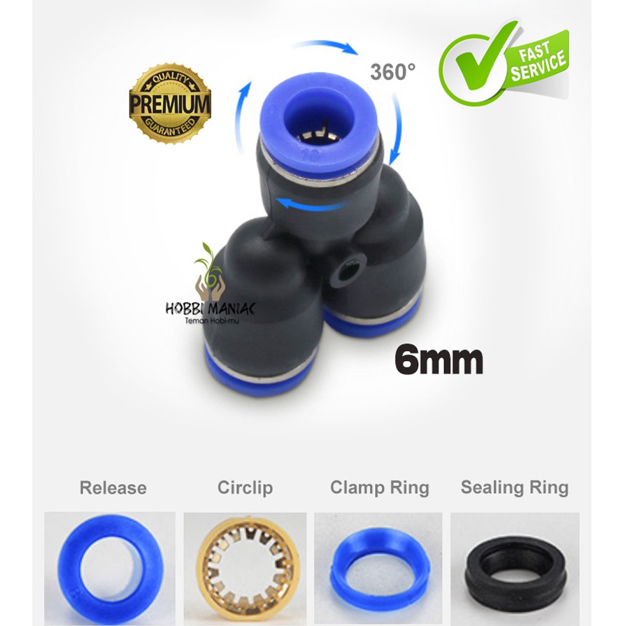 Fitting Y Pneumatic Sambungan Selang PU CO2 DIY Aquascape 6mm