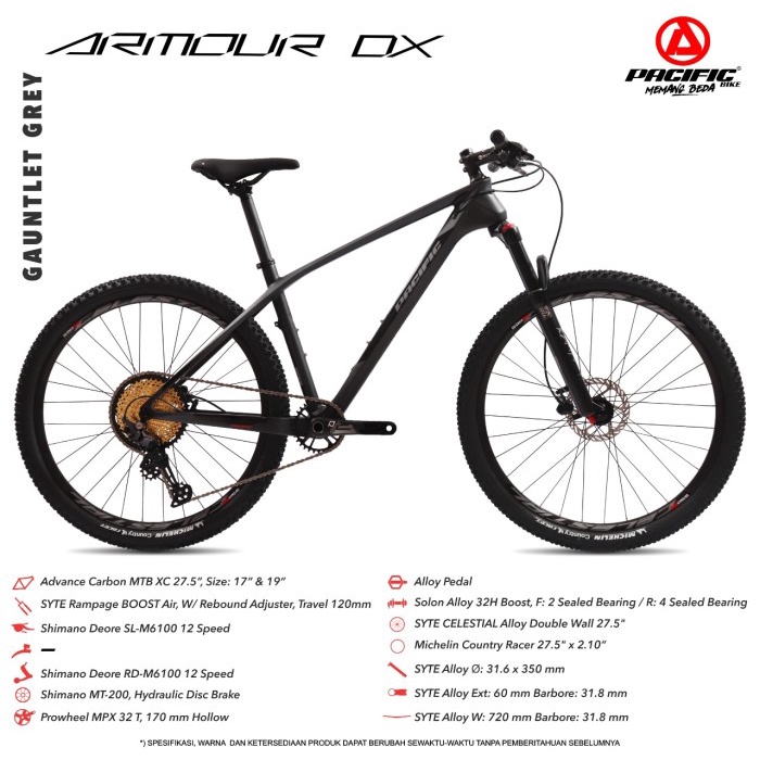 SEPEDA GUNUNG PACIFIC ARMOUR DX CARBON 27,5 MOUNTAIN BIKE MTB - GAUNTLET GREY, M